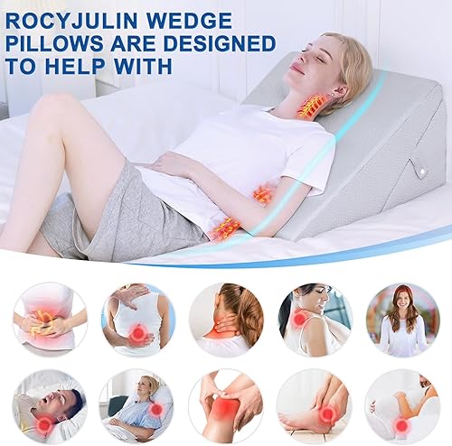 Miniatura 7 de ROCYJULIN Almohada de cuña para dormir, 9 y 12 pulgadas, ajustable, de espuma viscoelástica, inclinada, elevada, almohadas de cuña triangular para