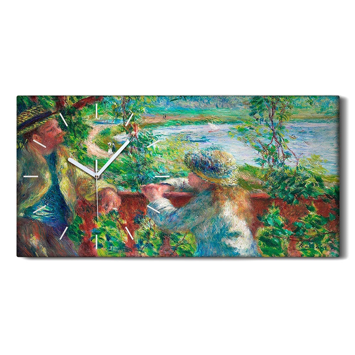 Horloge sur toile décoration salon moderne image art mural forêt arbres lac