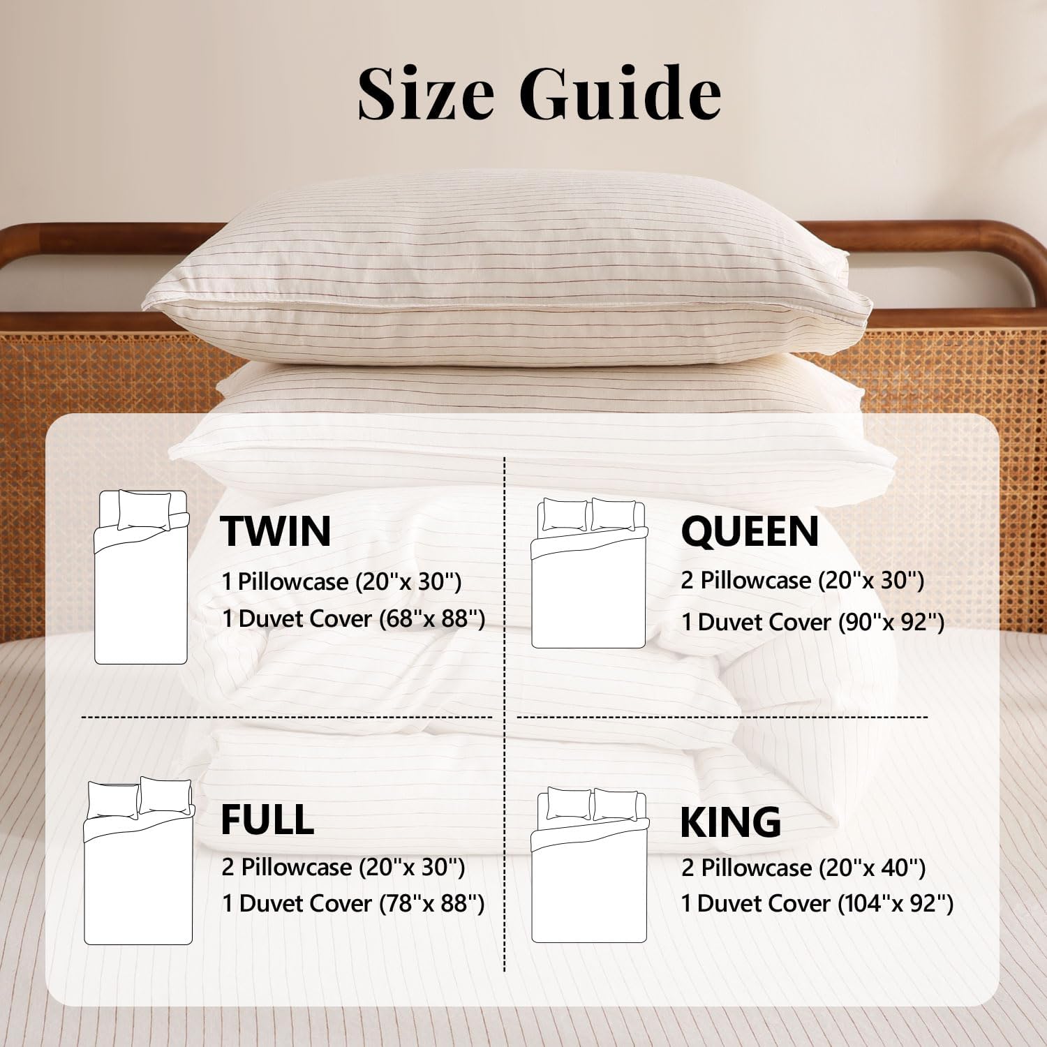 S VICTORY SYMBOL 100% Organic Linen Duvet Cover Set Rust Pinstripe Queen Size,Yarn Dyed French Natural Flax Bedding Set,3pcs Farmhouse Comforter Cover Set