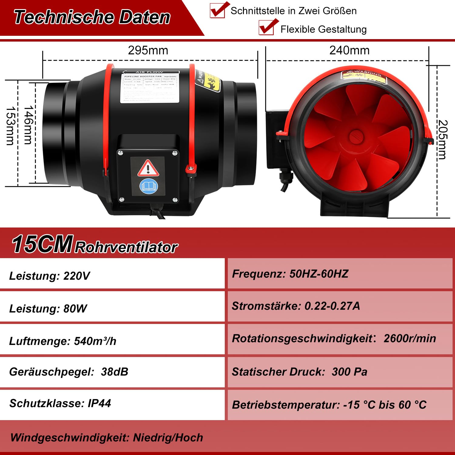 Wentylator rurowy z pilotem zdalnego sterowania, 540 m³/h, 80 W, Ø
