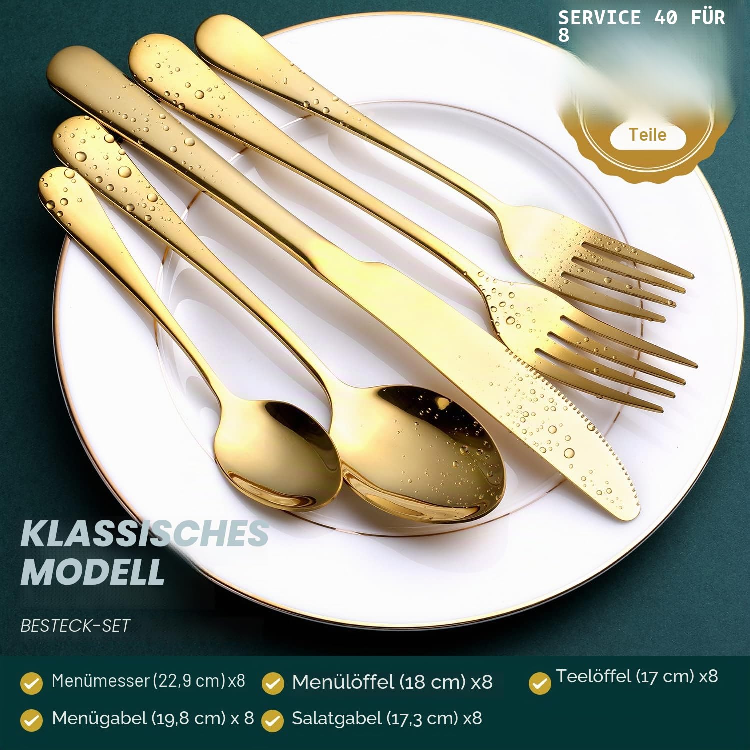 OGORI Besteck Set 6 Personen, 24 teilig Regenbogen Besteckset Hochglanzpoliert 18/10 Edelstahl Essbesteck Set mit Steakmesser, Gabel, Löffel, Teelöffel