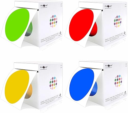 PARLAIM 2000 etiquetas adhesivas redondas de 3 pulgadas con código de color, 4 rollos de etiquetas de codificación de color multicolor Amarillo