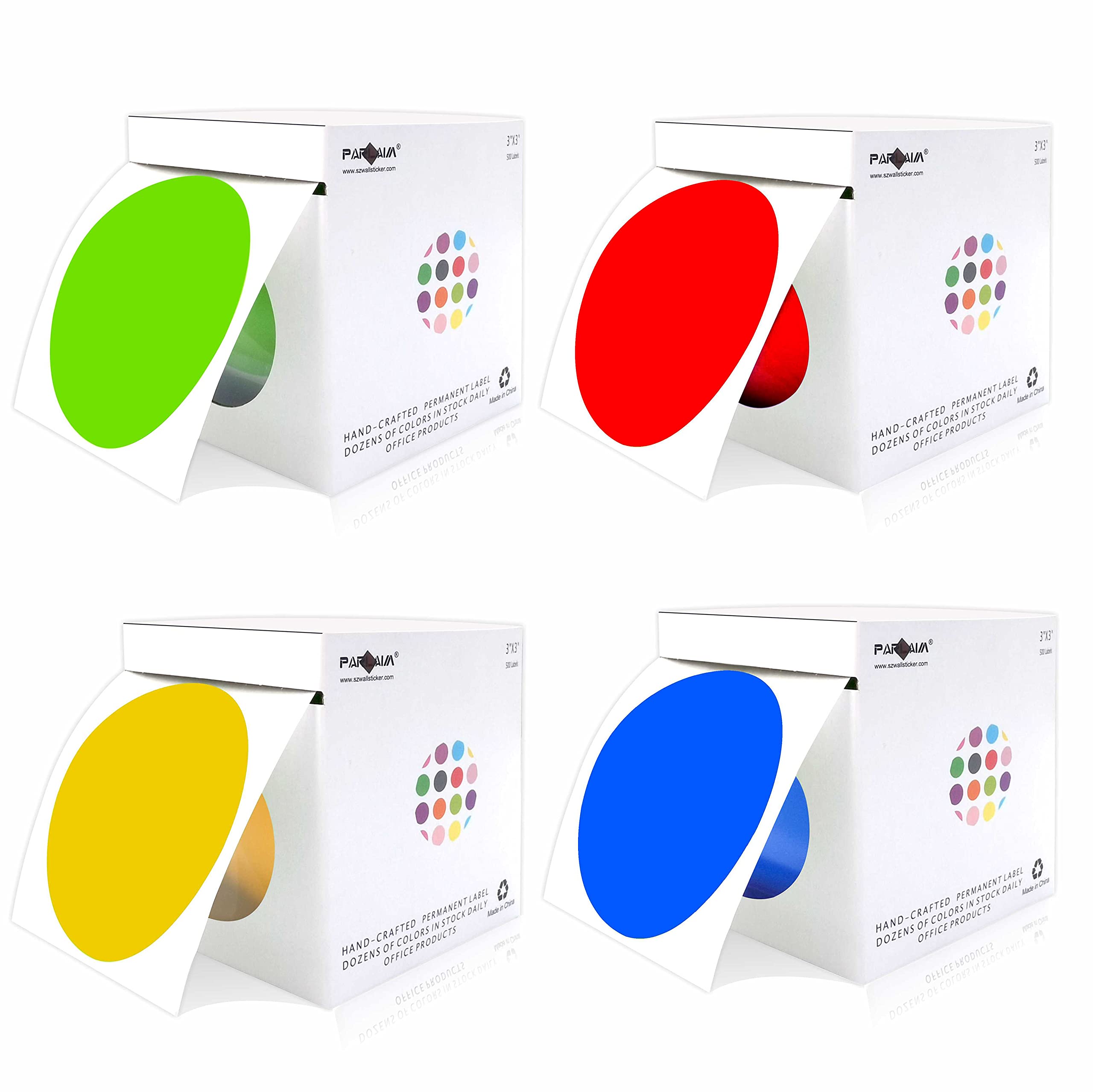PARLAIM 2000PCS 3 Inch Round Color-Code Circle Dot Sticker Labels, 4 Rolls Multicolor (Red/Yellow/Green/Blue) Color Coding Label for Warehouse