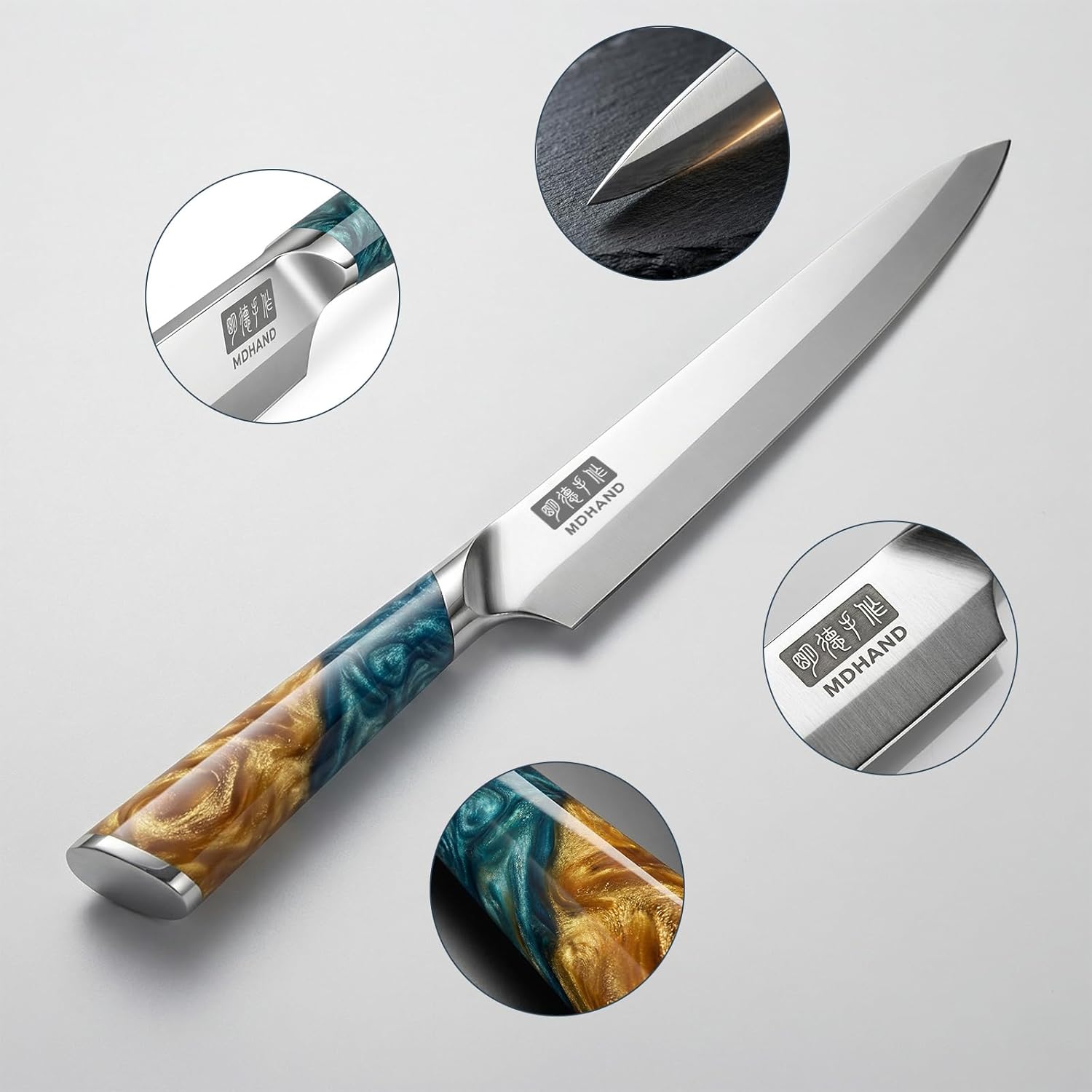 MDHAND Sushi Knife 10 Inch, Japanese High Carbon Steel Yanagiba Knives with Resin-Spliced Handle, Ultra Sharp Sashimi Knife for Cutting Sushi & Sashimi, Kitchen Knives with Gift Box