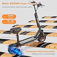 Vista 3 de iENYRID - Scooter eléctrico para adultos con asiento, motor de 600 W (potencia máxima de 800 W), velocidad máxima de 28 mph, 31 millas de alcance