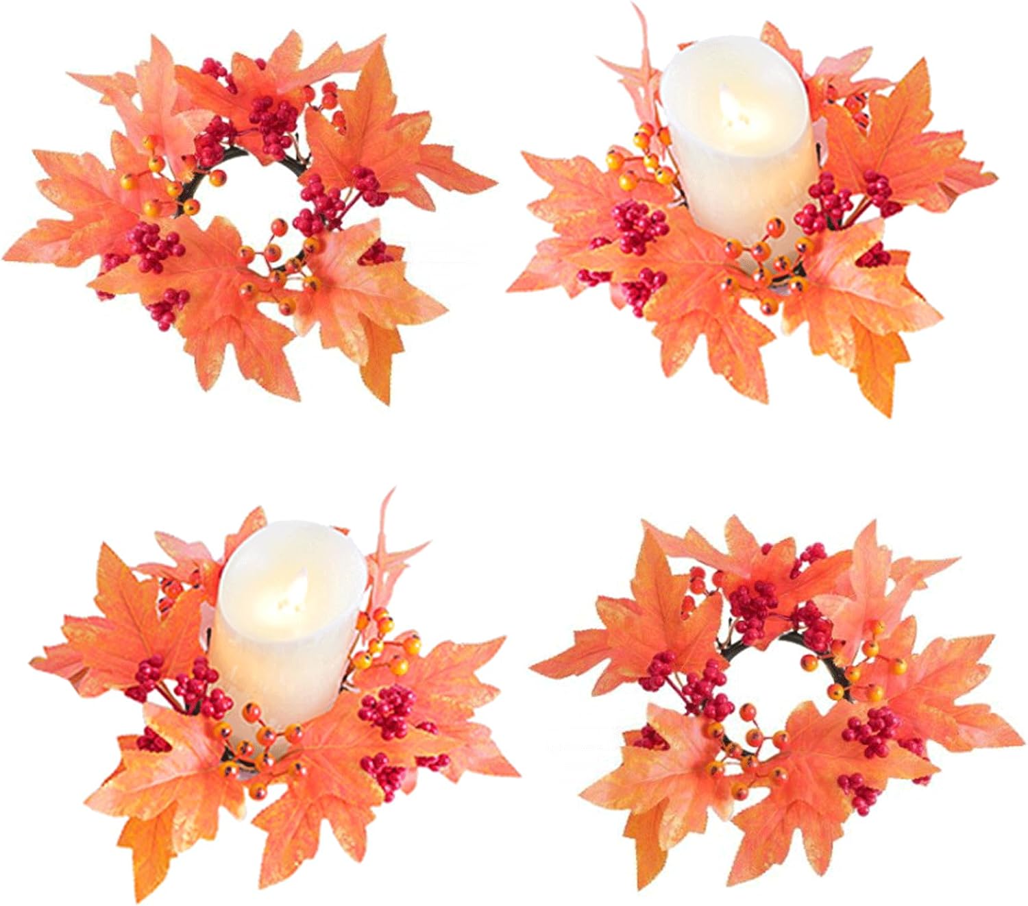 Typutomi 4Pcs Fall Decorative Candle Ring, 9.84 Inch Fall