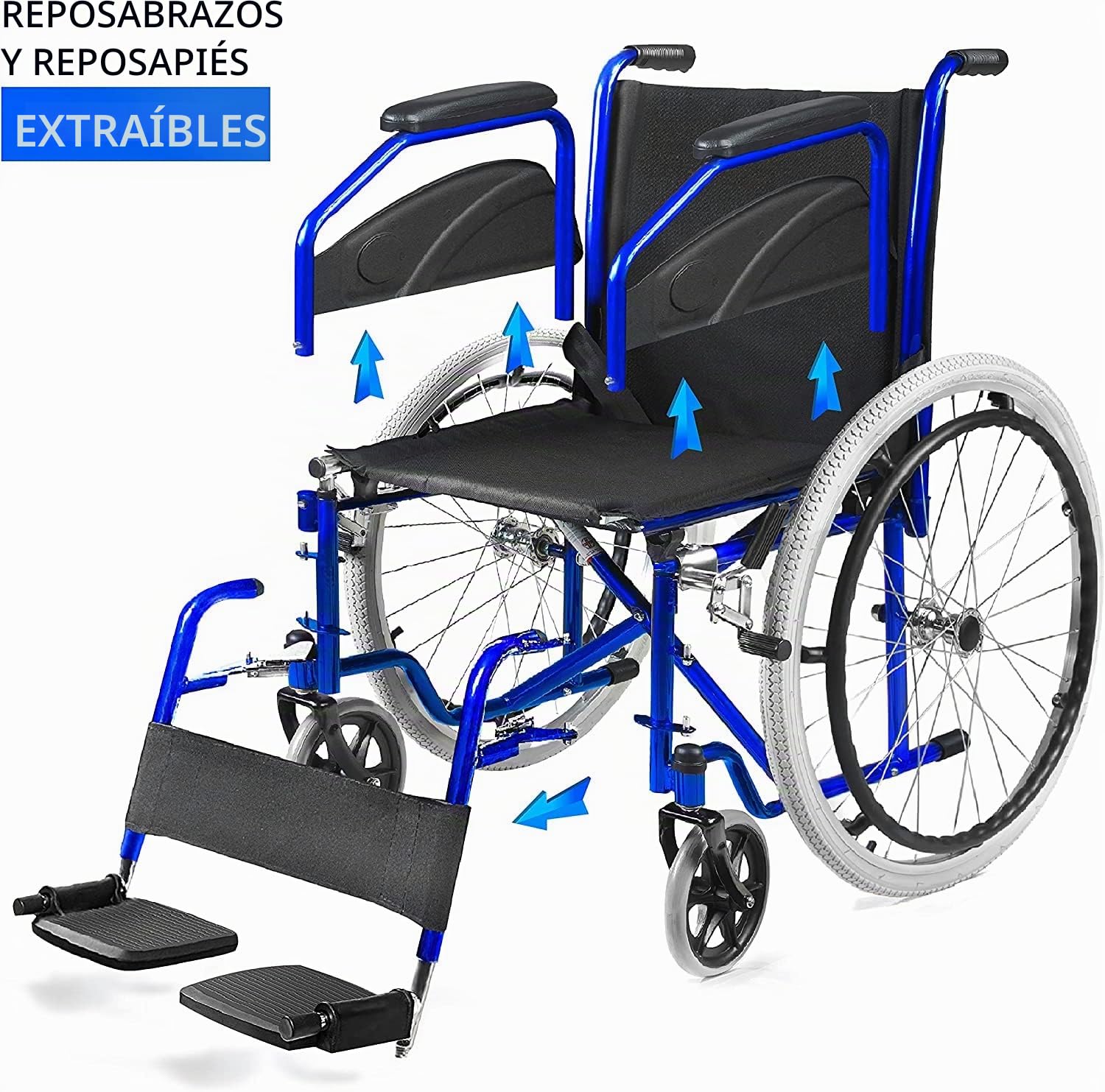 Silla de ruedas autopropulsada ligera para discapacitados y personas mayores | Reposabrazos y reposapiés desmontables |Cinturón de seguridad | Garantía de 24 meses Negro