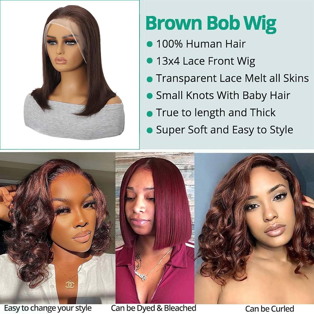 Amazon.com : SEXAY Brown Bob Wigs Human Hair 13x4 HD Lace