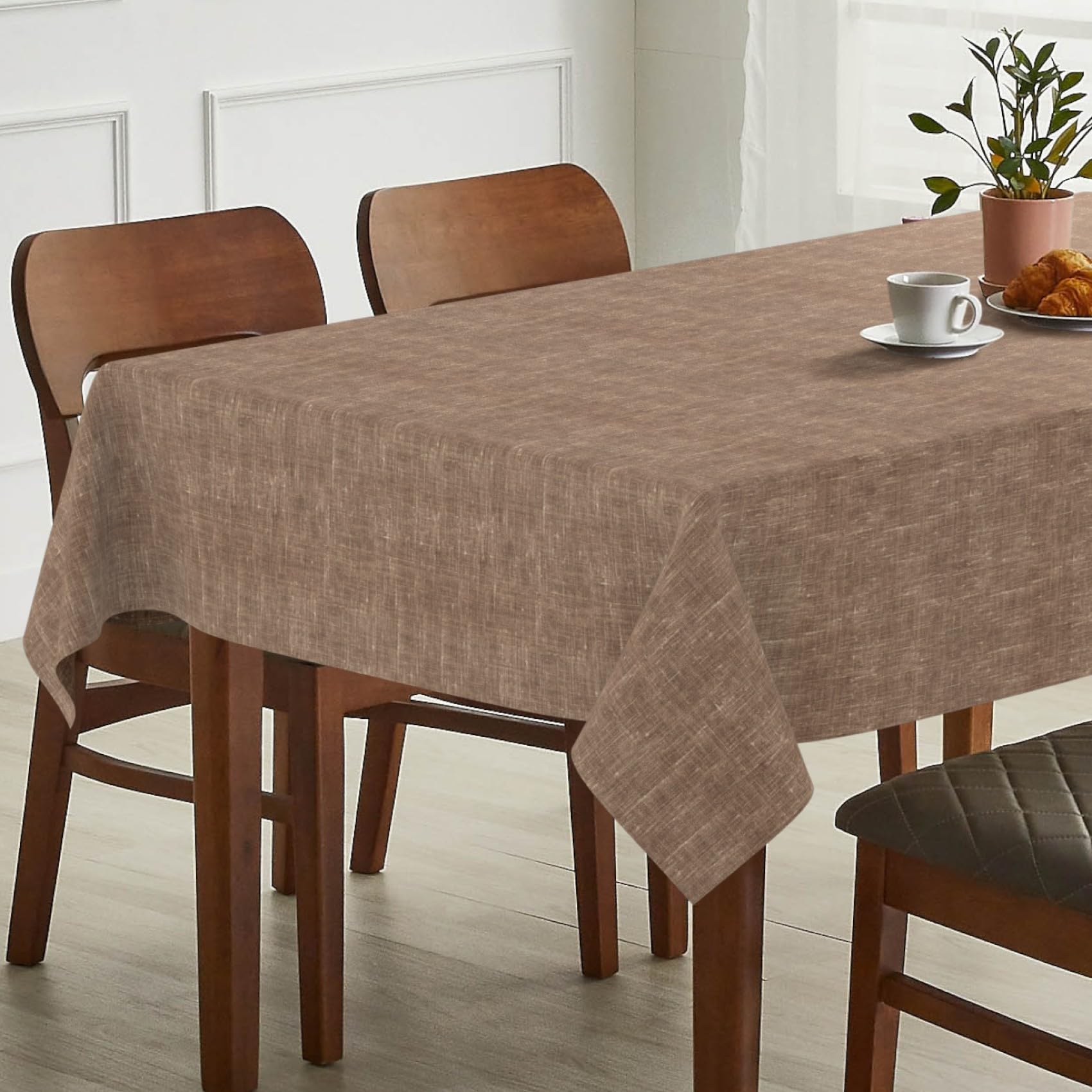 ANRO Nappe de Table 70% Coton 30% Polyester – Tissu Lavable, Anti-Taches, Bords Surjetés, Couleur Chocolat 200x140 cm