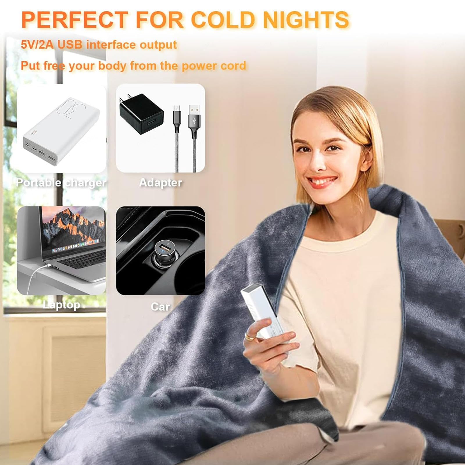 Manta Eléctrica USB 150x80cm,con 3 Temperaturstufen et Calor Rápido, Esterilla Electrica Lavable, La Manta Electrica pour Oficin Cama Exterior Familia