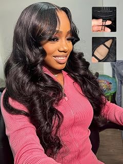 V Part Wig Human Hair Body Wave Upgrade Glueless Wigs Human Hair U part Vpart Human Hair Wig Beginner Friendly Real Hair wigs for Women 180% Density 18 Inch #Natural Black