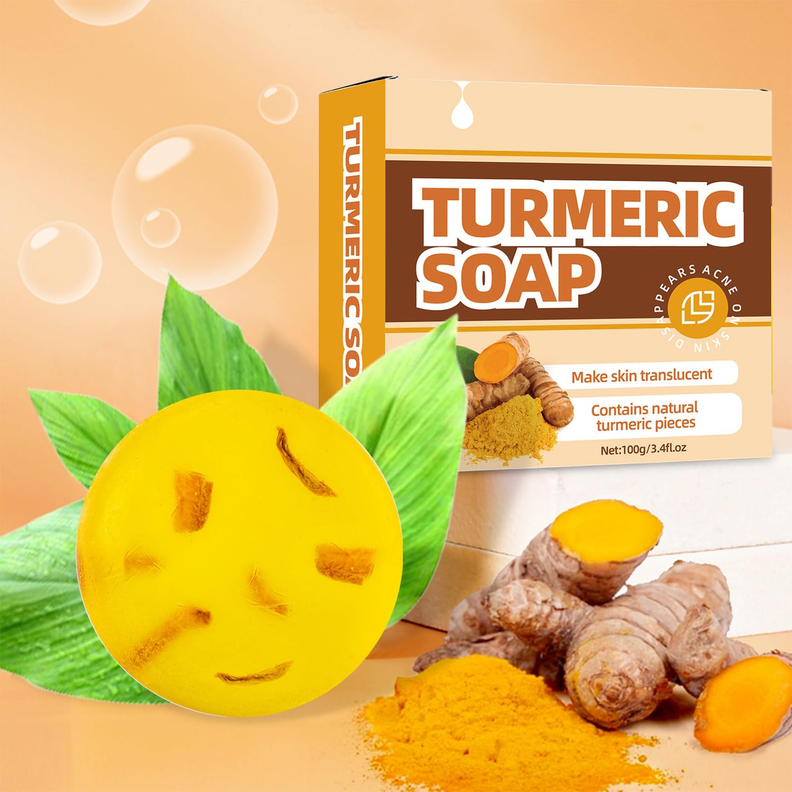 Natural Turmeric Soap Bar for Face & Body- (3.4 oz) Turmeric Skin Glowing Soap for Reduces Acne, Dark Spots, Nourish Moisturizer Smooth Skin, Cleansing Natural Handmade Soap For All Skin Types