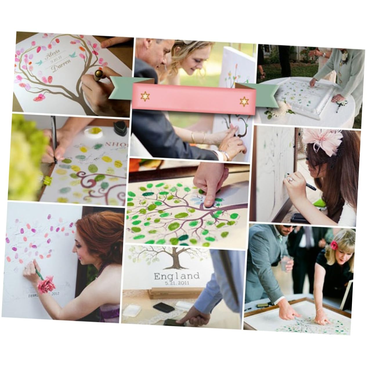 jojofuny 3 Stücke 40 Einzigartige Fingerabdruck Baum Gästebuch 60cm Benutzerdefinierte Hochzeit Gast Zeichen-in Für Party Geburtstag Jahrestag