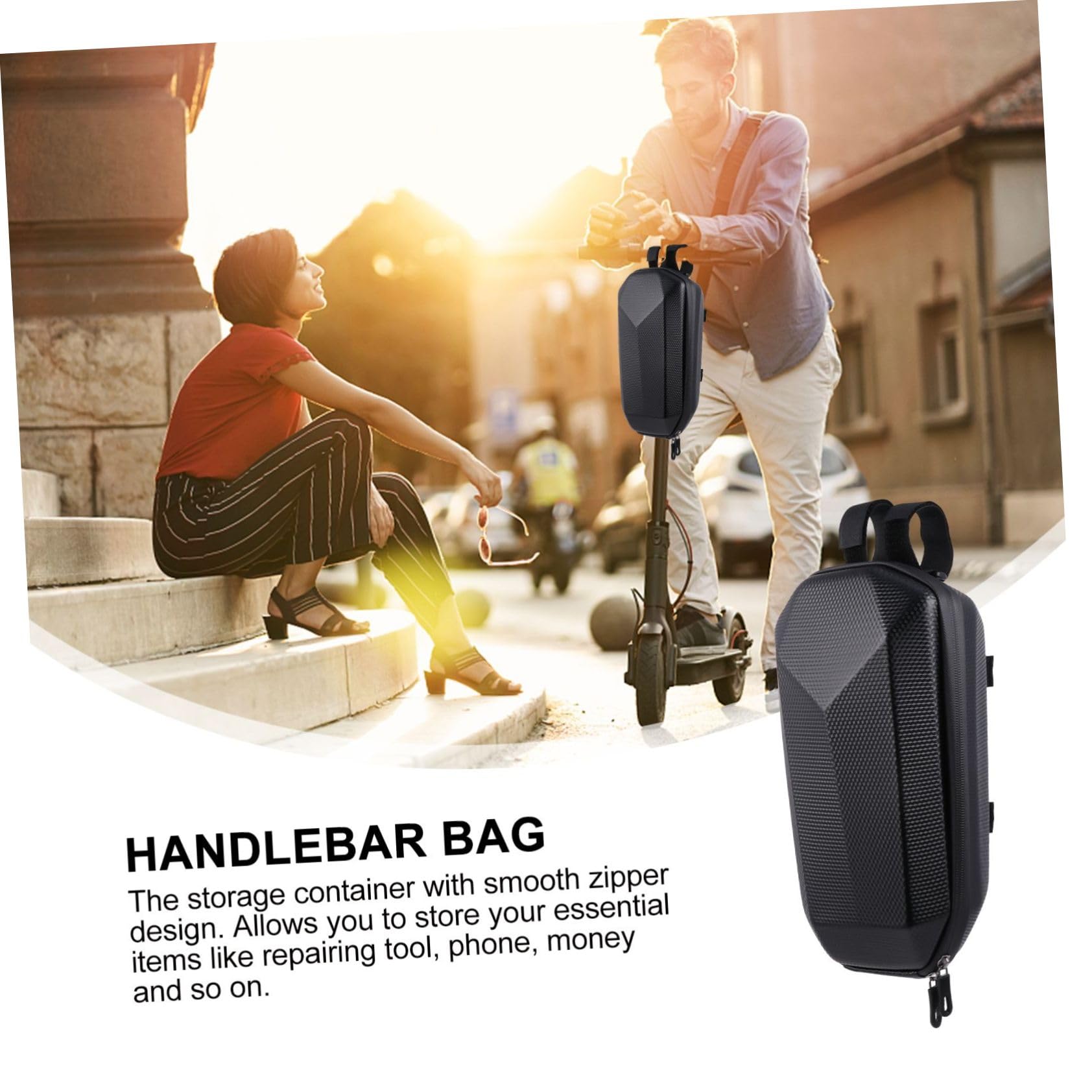 BESTonZON Autotasche Roller Lagerung Hartschalen-Lenkertasche wasserdichte Beutel Scooter-Rucksack handytasch pocksocket für Handy Bike Gadgets Fahrradtasche Fahrradlenkertasche Eva Black