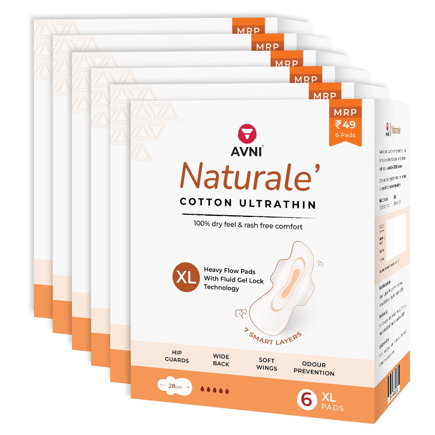 Avni Naturale Cotton Ultrathin Pads - Thin Rash Free Cotton Sanitary Pads | 6 X Pack Of 6 Pads, 36 Pads | Extra Large - 280 Mm | Sensitive Skin For Women | Wide Wings & With Hip Guards (B0CN9BJJBC) Amazon Price History, Amazon Price Tracker