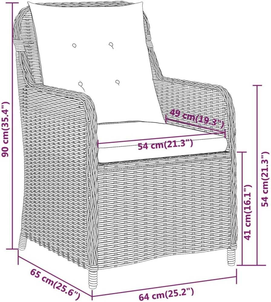 vidaXL 3-Piece Patio Dining Set with PE Rattan Chairs, Powder-Coated Steel Frame, Glass Tabletop, Comfortable Cushions in Sleek Black Design