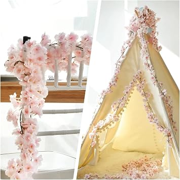 Artificial Flower Vine 2pcs Artificial Flowers Cherry Blossom Sakura Garland Wedding Arch Garden Backdrop Home Party Decoration Silk Fake Plants Vine(1.8m-Rose)
