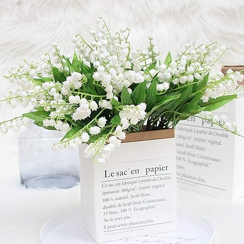 Miniatura 4 de Tinsow 20 ramos de boda artificiales de lirio de valle, flores de imitación de campana, orquídeas, flores de mayo para el hogar, jardín, boda y