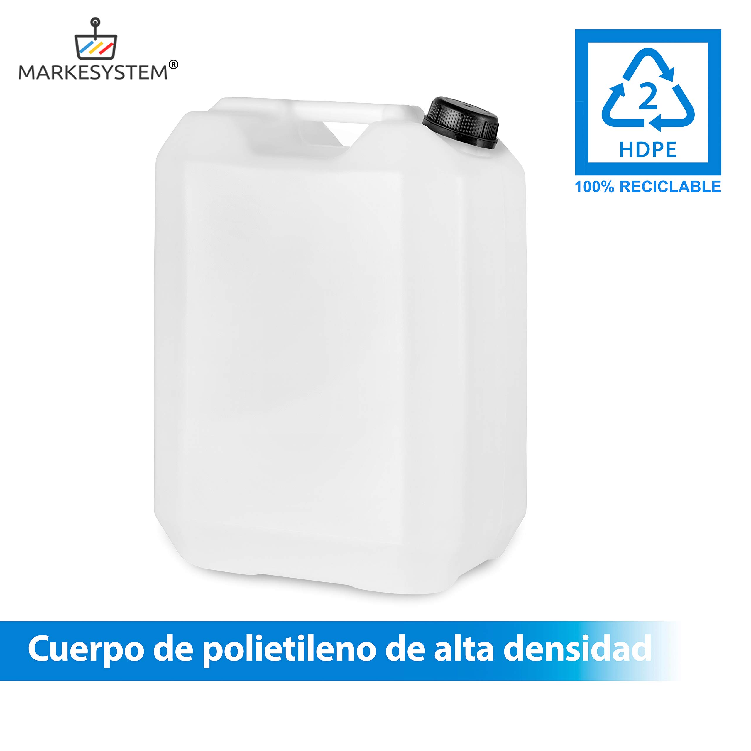Kanister aus HDPE-Kunststoff, Hahn, Kennzeichnungs-Set, breite Öffnung, ADR-Zulassung, stapelbar, lebensmittelecht, ideal als Flüssigkeits- und Chemikalienbehälter, 25 L