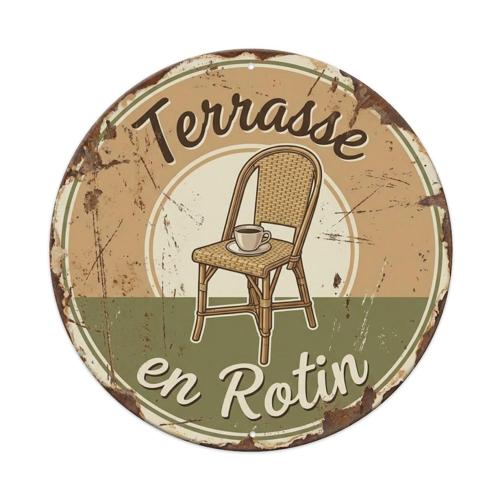 Rattan Wicker Coffee Shop Moka Latte Pot Cafe Espresso Metal Tin Sign Plaque Wall Decor for Cafe, Man Cave, Club Bar, Office, Home Garden Round Metal Poster 8x8Inch