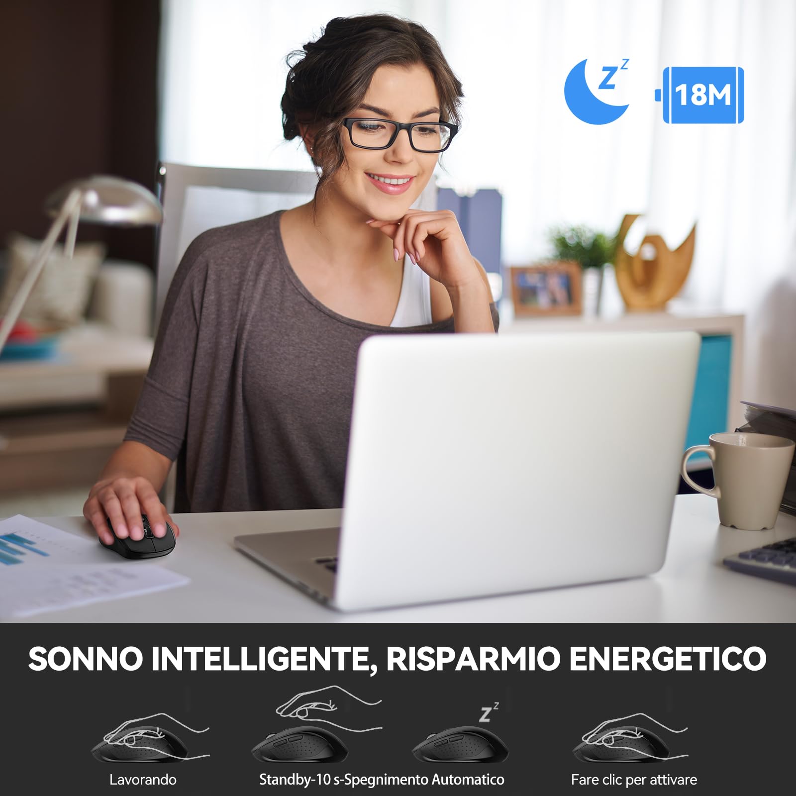 TECKNET Mouse Bluetooth 5.0 e 3.0, 3 Modalità, Mouse Ottico Portatile Wireless 2.4G con Ricevitore USB Nano, 4000 DPI per Laptop, MacBook, PC, Windows, Android,Nero