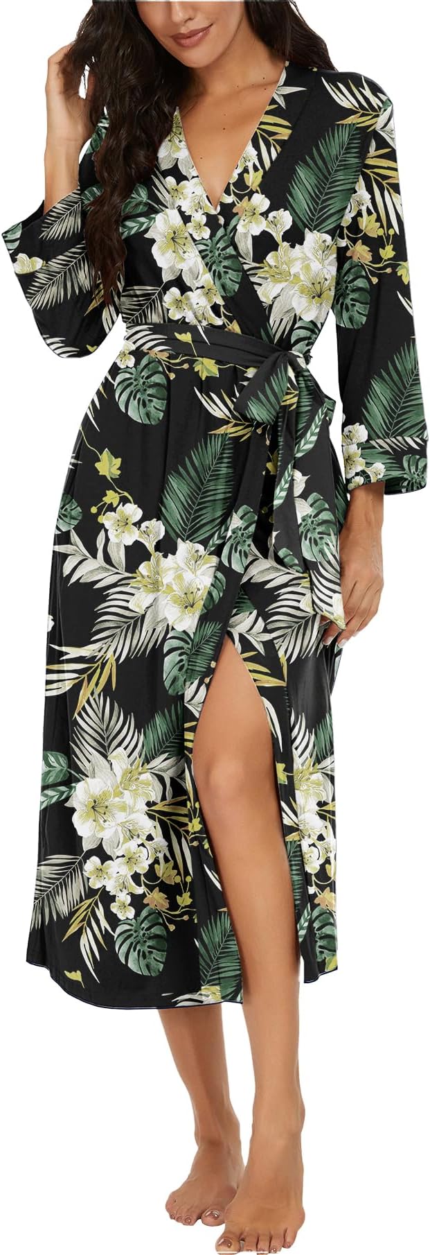 VINTATRE Women Kimono Robes Long Knit Bathrobe Lightweight Soft Knit Sleepwear V-neck Casual Ladies Loungewear