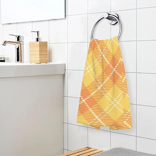 Miniatura 6 de Juego de 2 toallas de mano a cuadros naranjas, altamente absorbentes, suaves de algodón puro, para baño, piscina, playa, deportes, 16 x 28 pulgadas