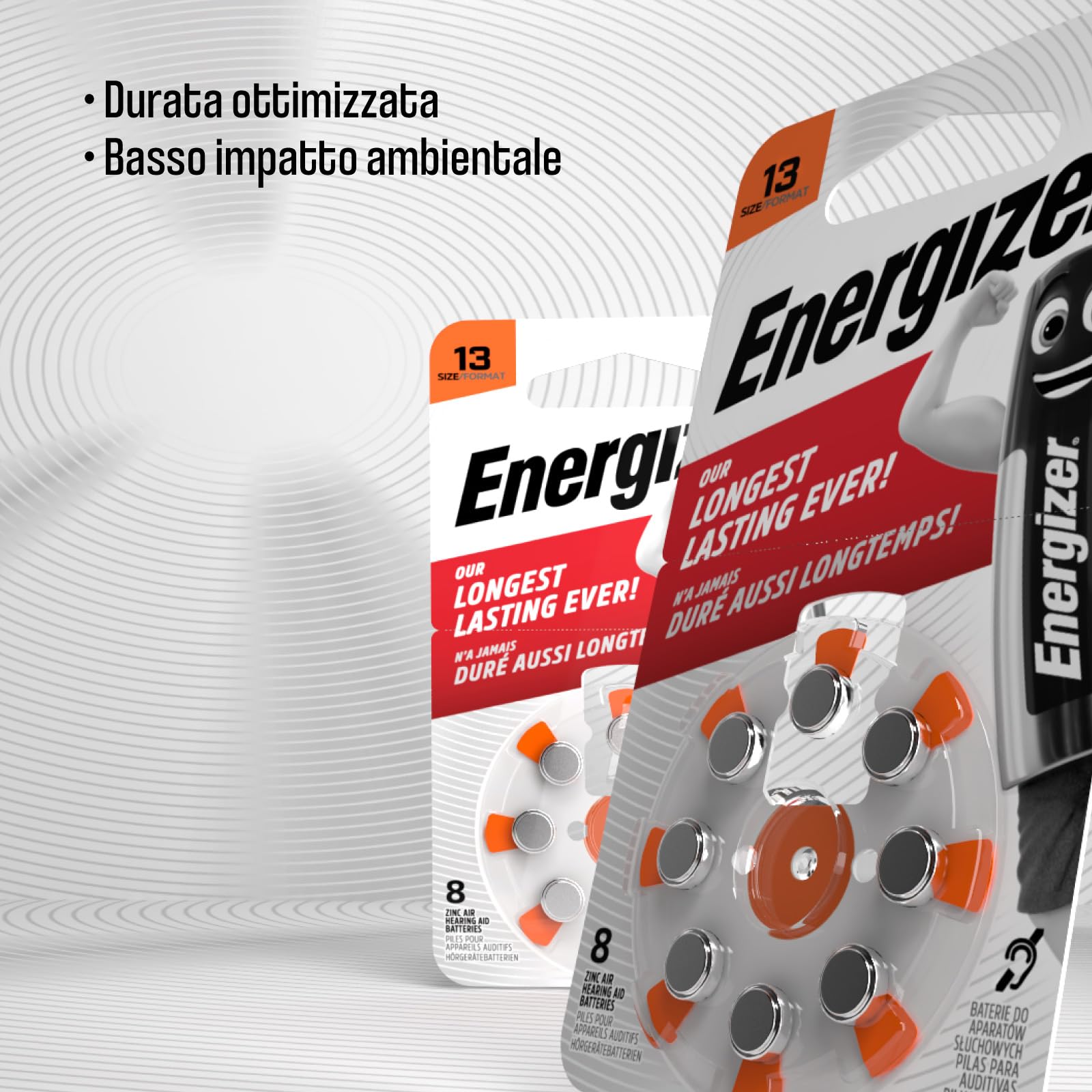 Lot de 20 piles acoustiques énergétiques pour appareils auditiques, taille 13 orange, sans mercure, 20 paquets de 8 piles