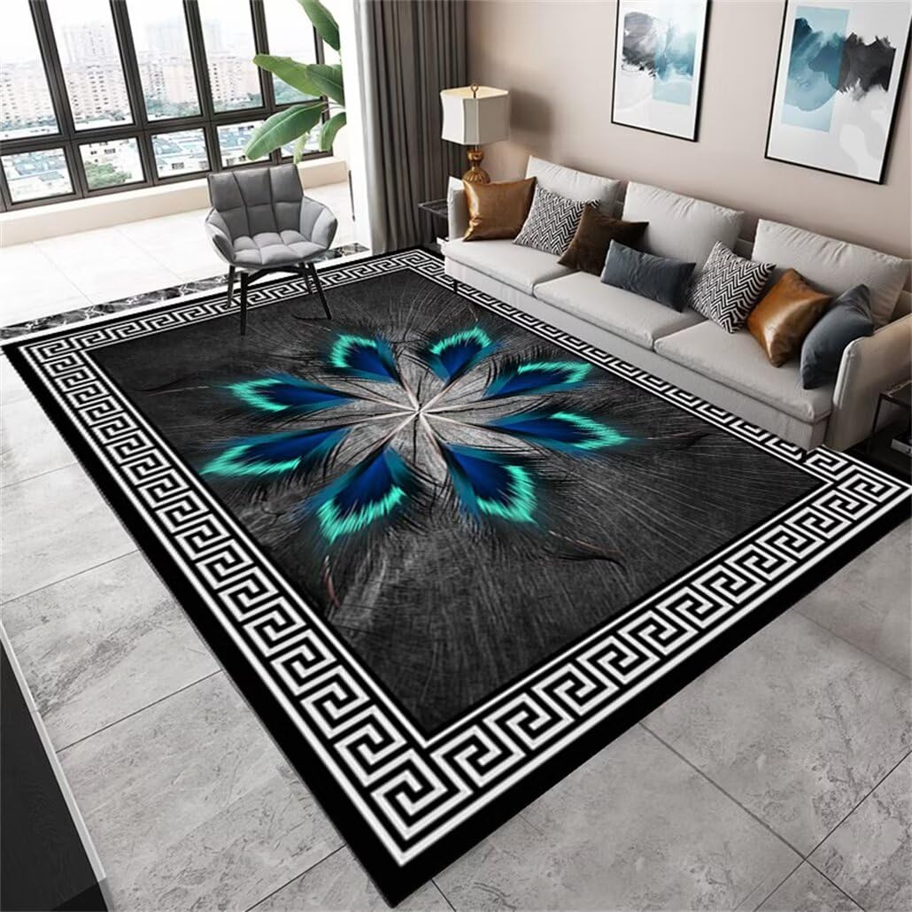 Tapis de bureau moderne gris et bleu pour une chambre d'ado stylée