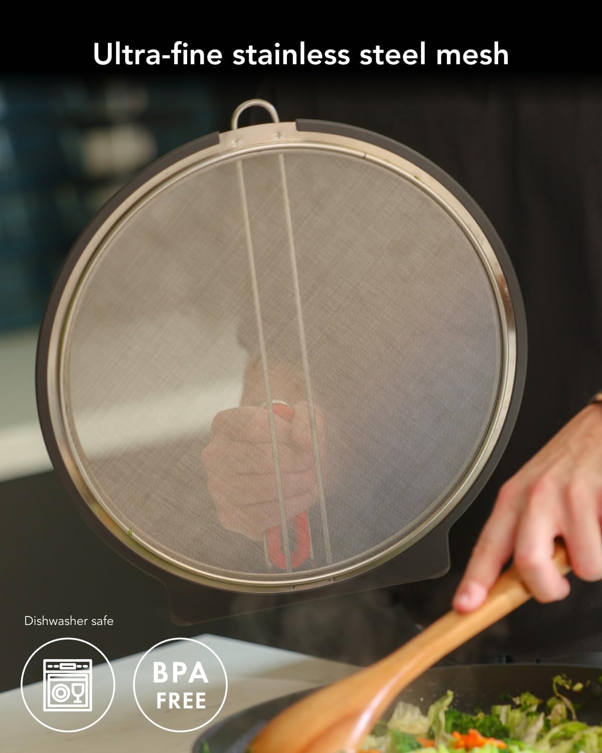 AirHood Self-Standing Splatter Screen – Heavy-Duty Stainless Steel Grease Guard for Frying Pans & Induction Cookers – Heat-Resistant, BPA-Free, Dishwasher Safe, Compact Storage