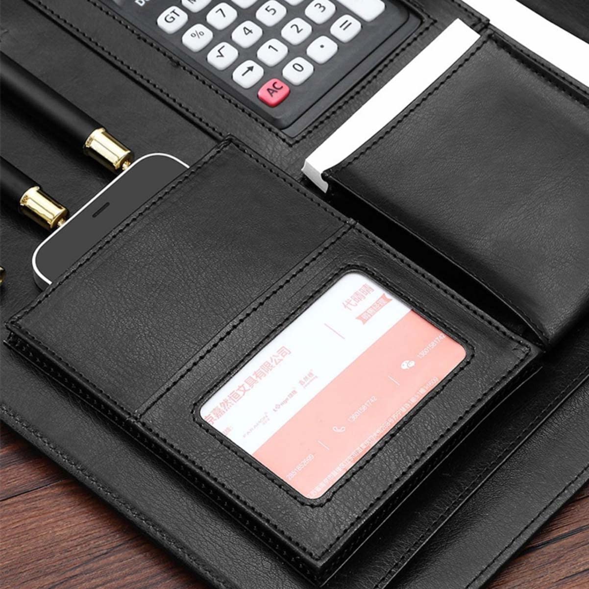 Segregator A4 Padfolio, segregator A4 ze skóry PU z notatnikiem, kalkulator 8/12-cyfrowy, opakowanie 3 sztuk, brązowo-czarny, czarno-12-cyfrowy kalkulator solarny,Black-12 digit solar calculator