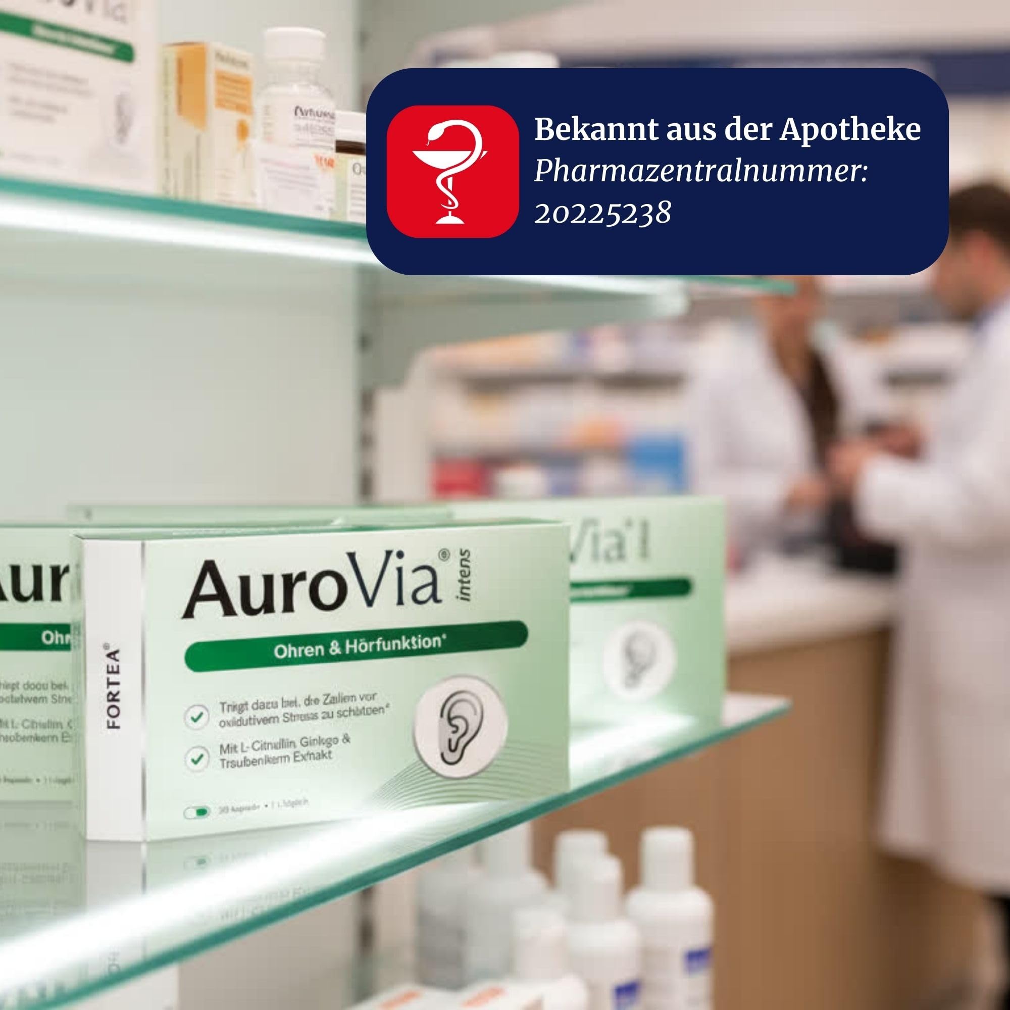 FORTEA® - Hörfunktion Kapseln in Apothekenqualität - AuroVia - Unterstützung für Ohren- und Hörfunktion - Komplex mit Ginkgo Biloba, Traubenkern und Vitamin B1, Vitamin B6, Vitamin B12-6x 30 Stück