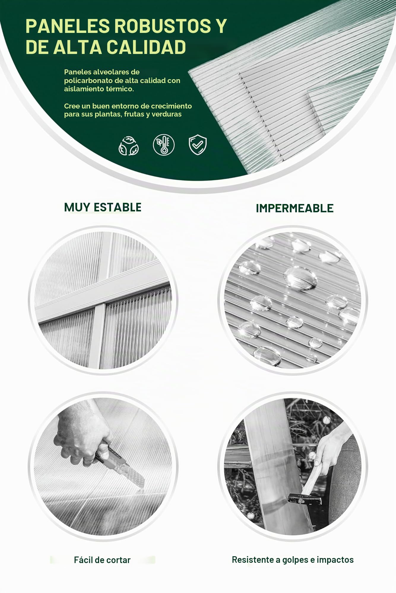 Set de 4 placas multipared para invernadero 60,5 x 121 cm - Placas de policarbonato, placas de plástico de 4 mm, placas para invernadero resistentes al clima, placas de policarbonato alveolares