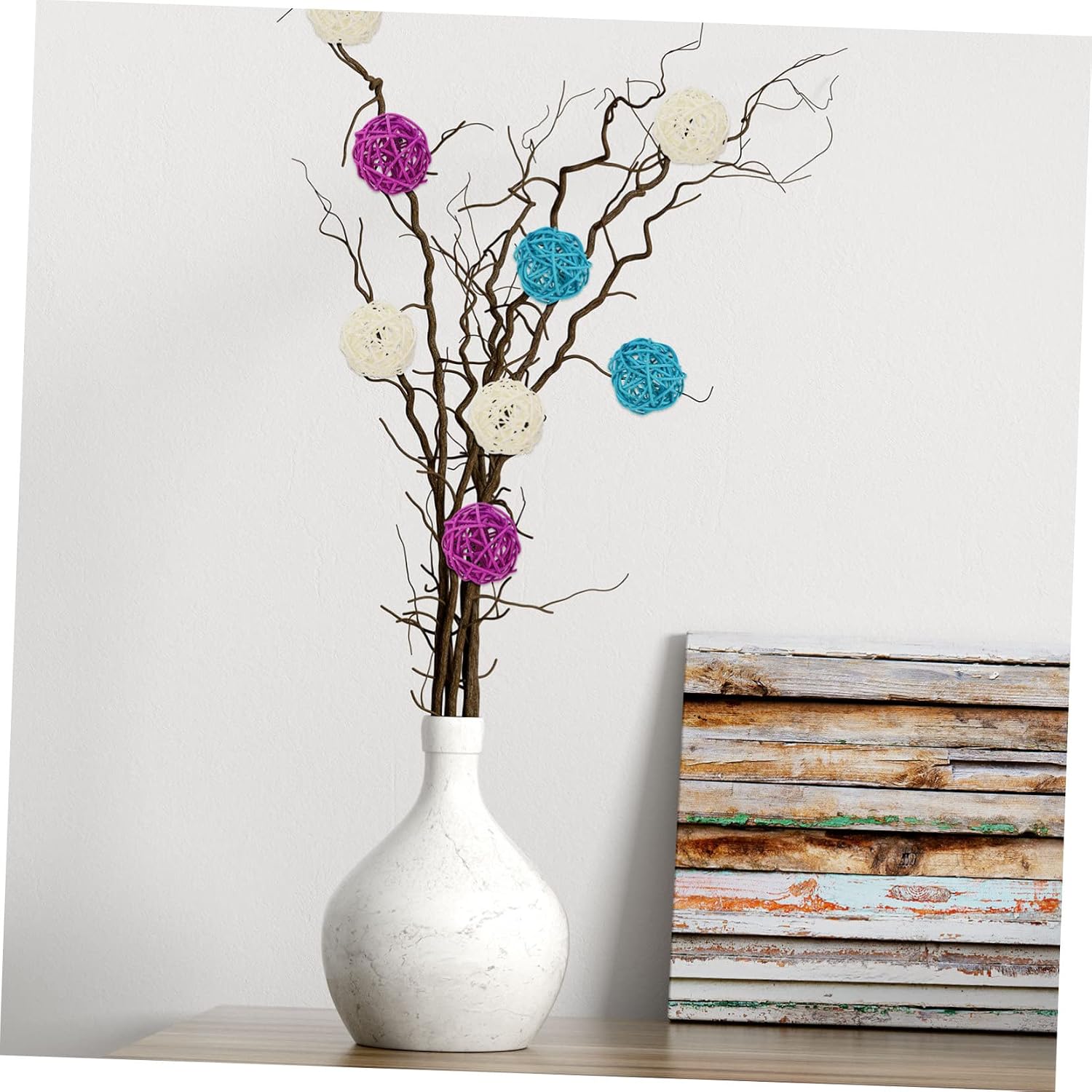 3sets Colorful Weave Rattan Balls Decorative Wicker Balls Mini Rattan Ornaments for Home 15pcs*3