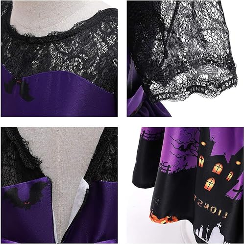 Miniatura 5 de IZKIZF Disfraz de fiesta de Halloween para niñas y niñas, bruja, fantasma, calabaza, calavera, cosplay, trajes de disfraces con sombrero de bruja