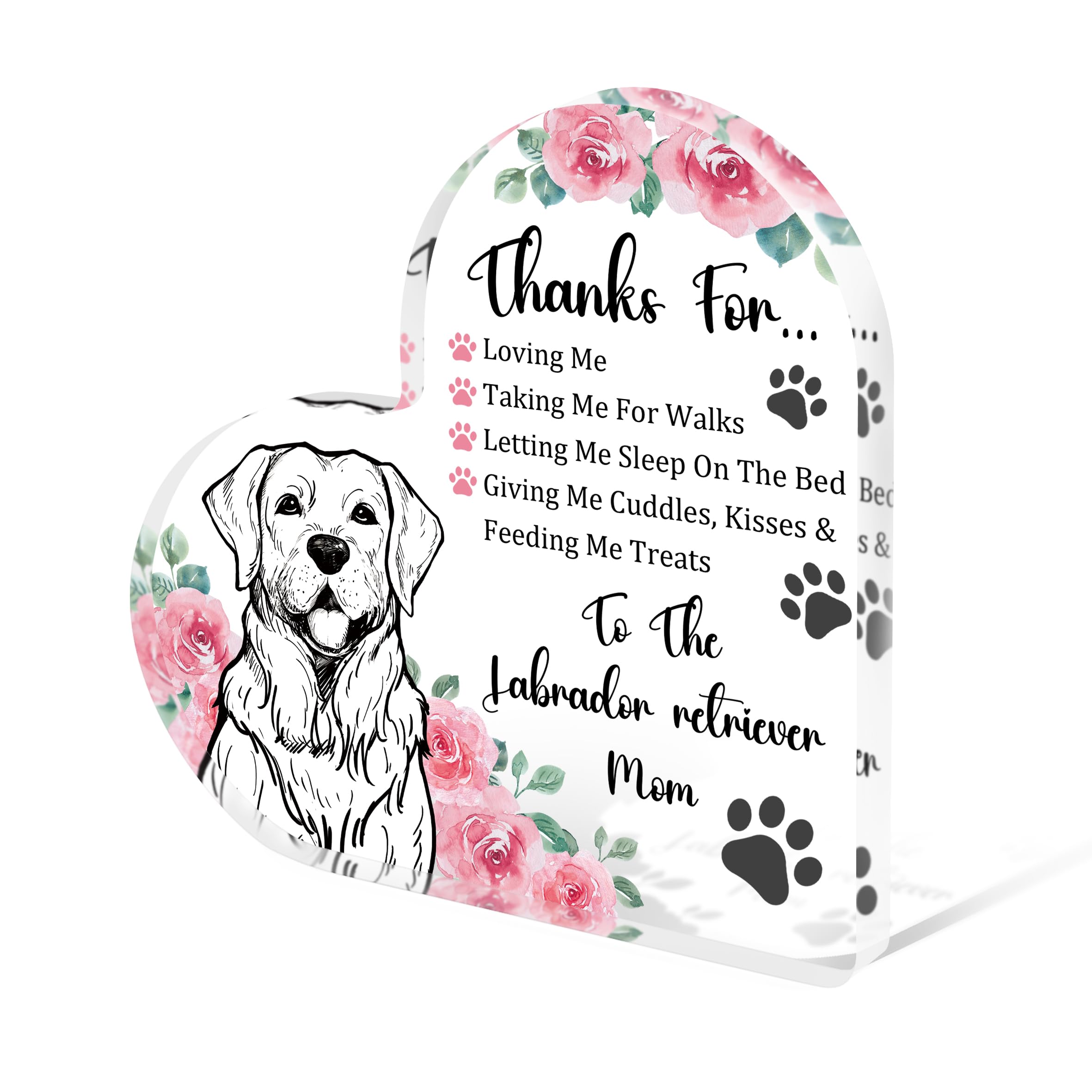 Tian Zhun Labrador Retriever Gifts for Women Thank You Labrador Retriever Mom Gifts for Women Dog Lover Rose Acrylic Heart Plaques Appreciation Gift for Mothers Day Christmas Birthday