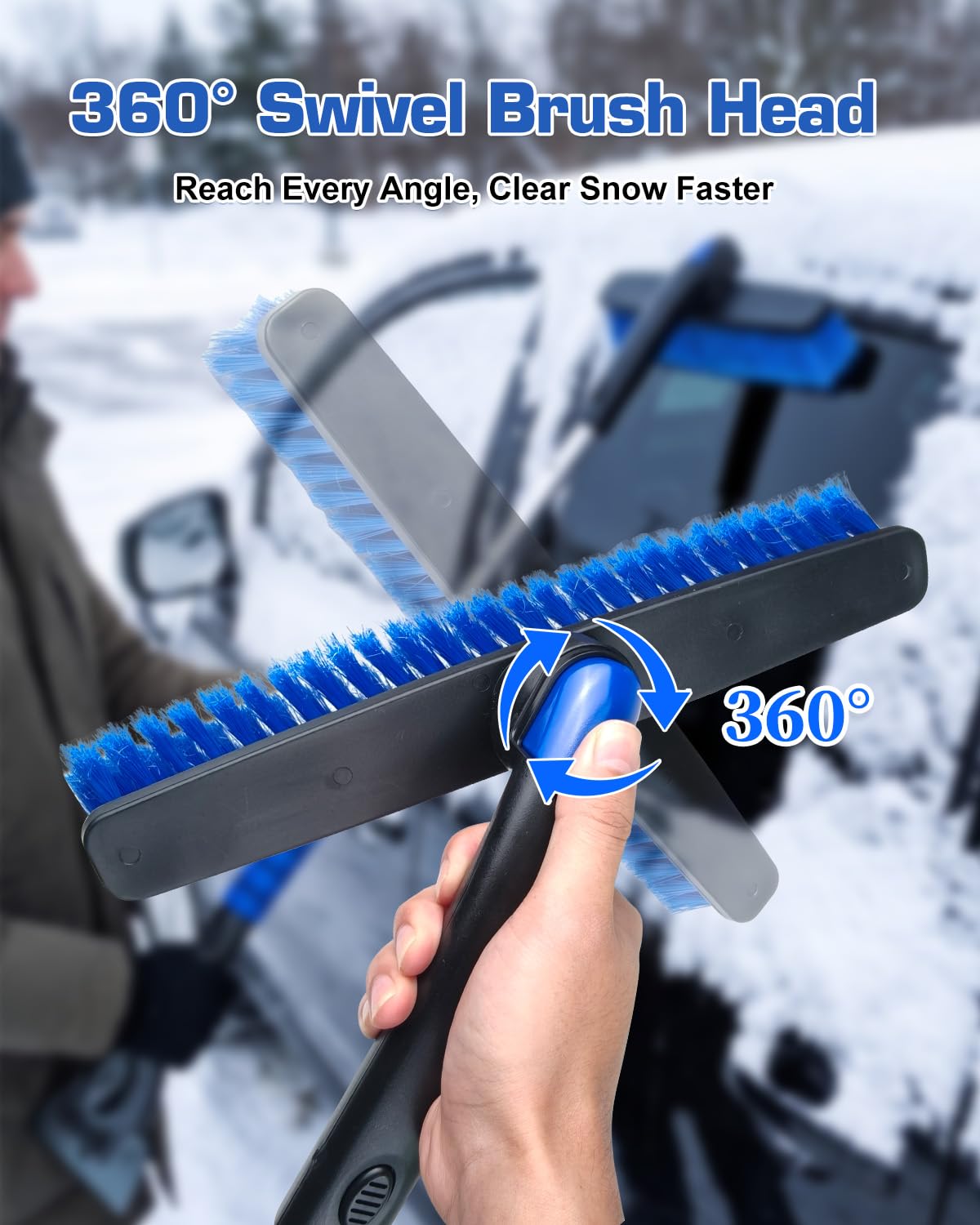 Brosse à neige et grattoir à glace pour pare-brise de voiture, outil de déneigement extensible de 102,9 cm avec tête de brosse pivotante à 360° et poignée ergonomique en mousse pour VUS