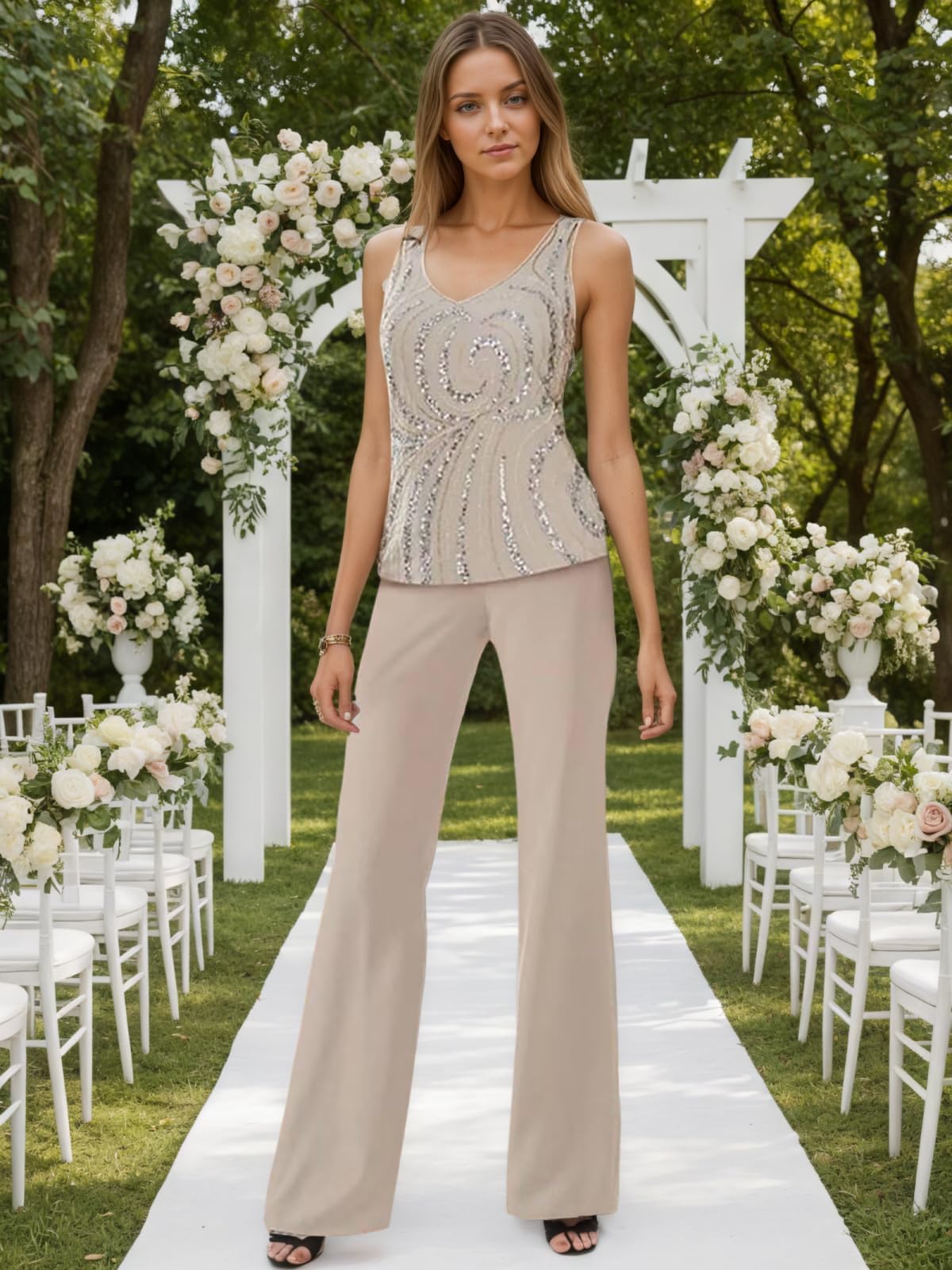 Festlicher Hosenanzug Damen 3-Teilig Mutter Der Braut Outfit Mit Jacke Langarm Elegant Brautmutter Hosenanzüge Hosen Set Für Hochzeit