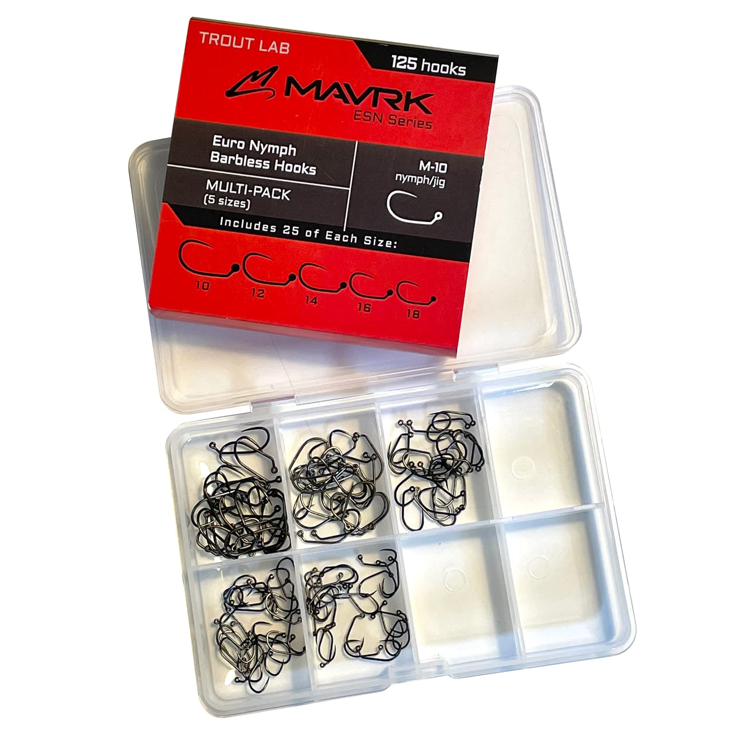 Mavrk Fly Fishing Euro Nymph Competition Barbless Hooks 25 Pack for Fly Tying Black Nickel Coating Strong Durable chemically sharpened Jig Curve Nymph and Streamer Style