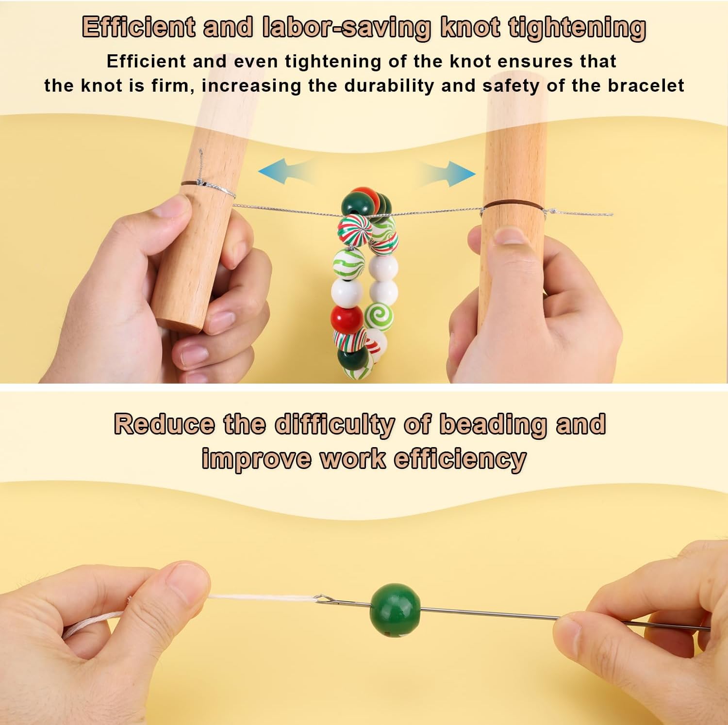 BOXOB Knot Grippers Tool for Silicone Beads, Include One Pair Beech Knotting Tightener & 3pcs Stainless Steel Loop Turner Puller Tools Knot Tying Tightening Tool for Wristlets Bracelets Keychains