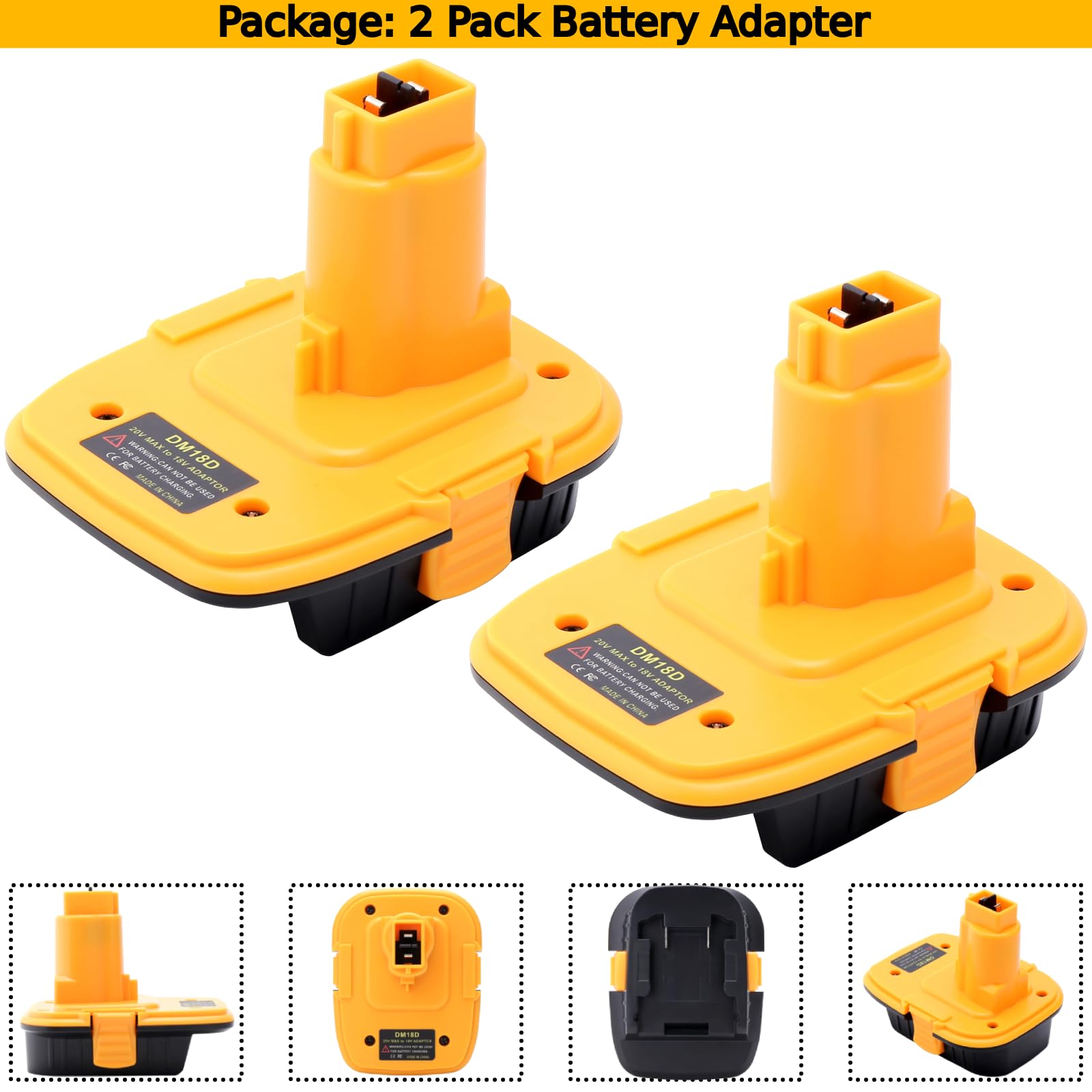 Tulepowceeng Paquete de 2 adaptadores de batería DM18D compatibles con herramientas Dewalt de 18 V, compatible con Dewalt de 20 V o compatible con batería Milwaukee M18 de iones de litio de 18 V para