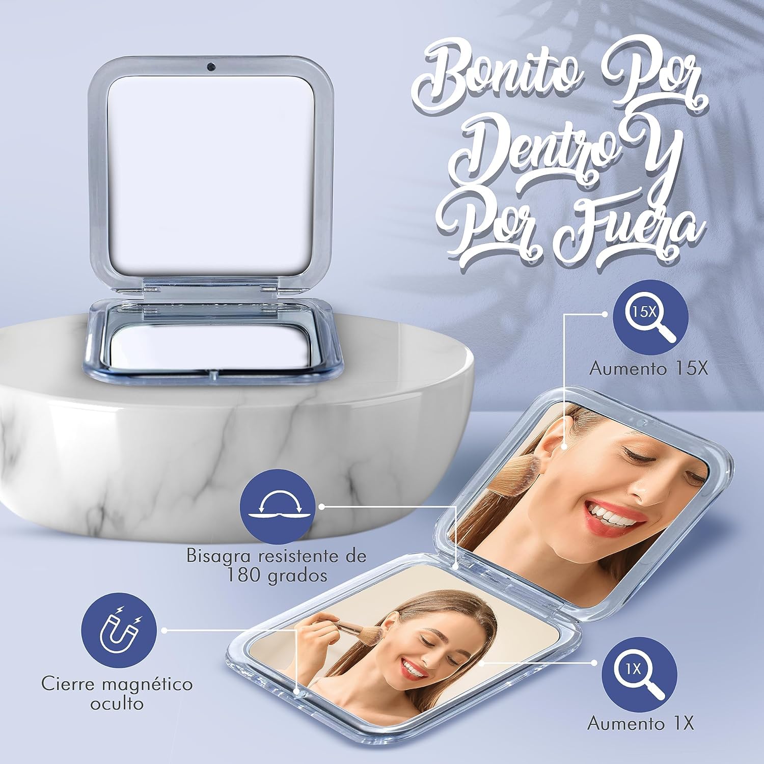 Mirrorvana Espejo de Bolsillo con Aumento 15X Plegable Portátil Maquillaje Plata
