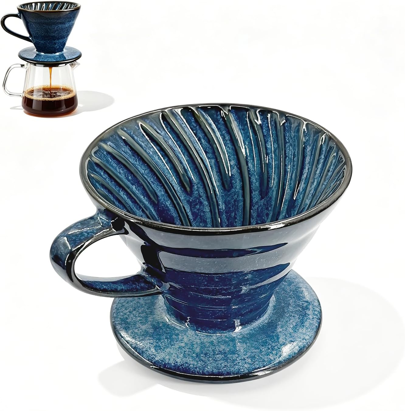 Pour Over Coffee Maker & Ceramic Dripper, 1-4 Cup Porcelain V60 Filter Cone