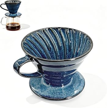 Pour Over Coffee Maker & Ceramic Coffee Dripper, Porcelain V60 Style Hand Brewed Set Artisanal 1-4 Cup Drip Cone for Home, Office, Travel, Camping, Barista Gift