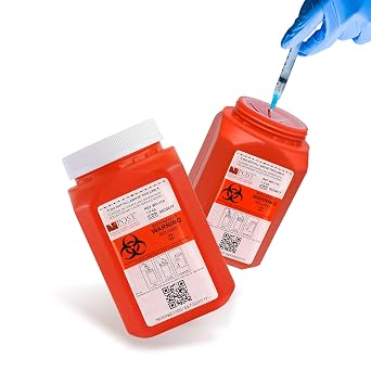 1 Qt Sharps Container, Case of 6 w/Locking Screw Cap. Red