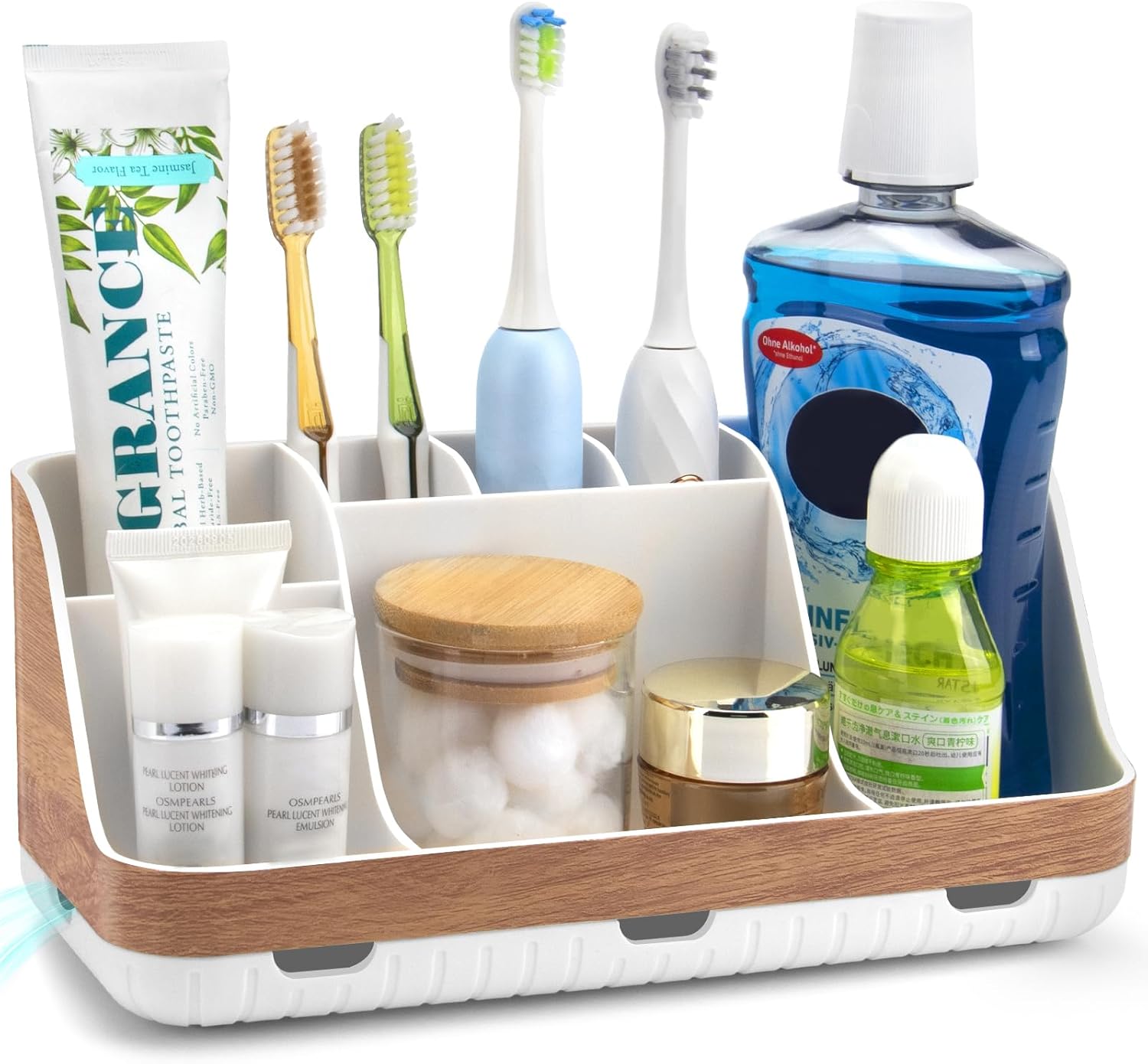 Bathroom Countertop Organizer Detachable Kids Toothbrush Toothpaste Holde Woodgrain