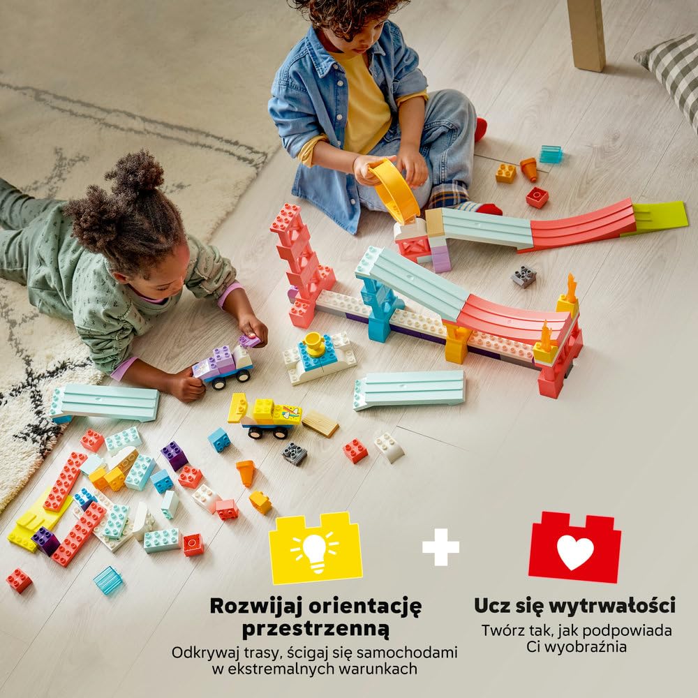 LEGO DUPLO Kreatywne rampy 3 w 1 z pojazdami 10478 | rampy z pojazdami, klocki dla 3-latka, prezent dla chłopca i dziewczynki 3+, budowanie 3 w 1, 111 elementów