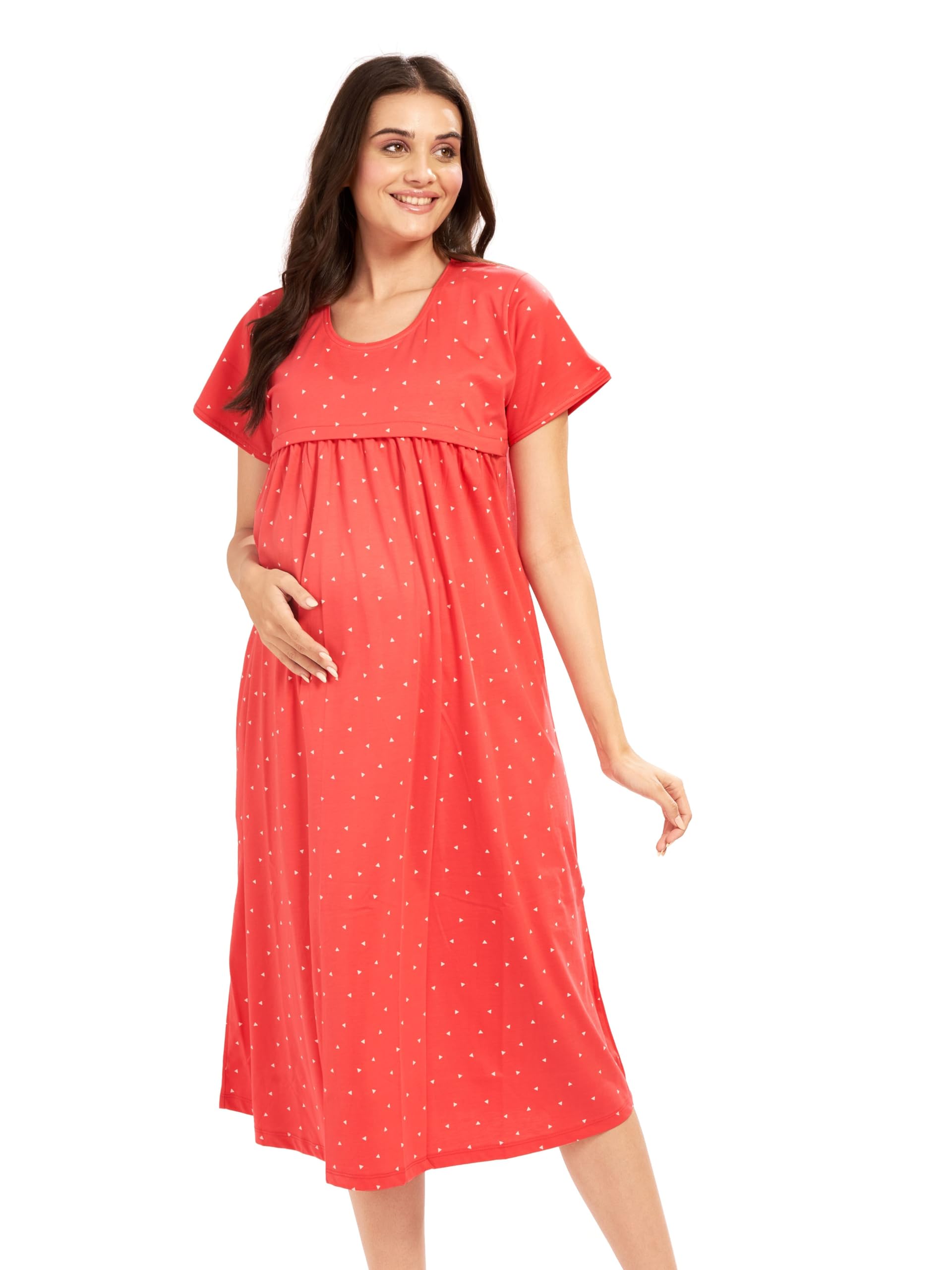 Women's Cotton Floral Calf Length Maternity Nighty