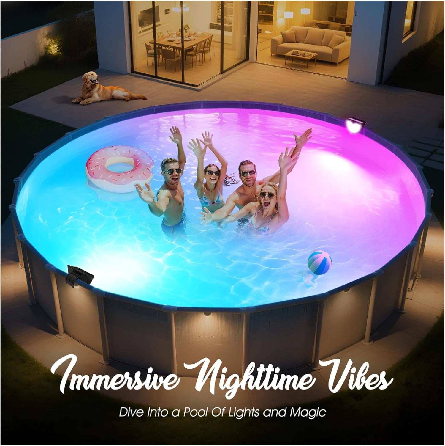 Solar Pool Lights for Above Ground Pools, Solar Powered Pool Lights with 10 Lighting Modes, Upgraded Pool Lights for Framed Above Ground Pools Solar Light Waterproof, Swimming Pool Accessories 1PC