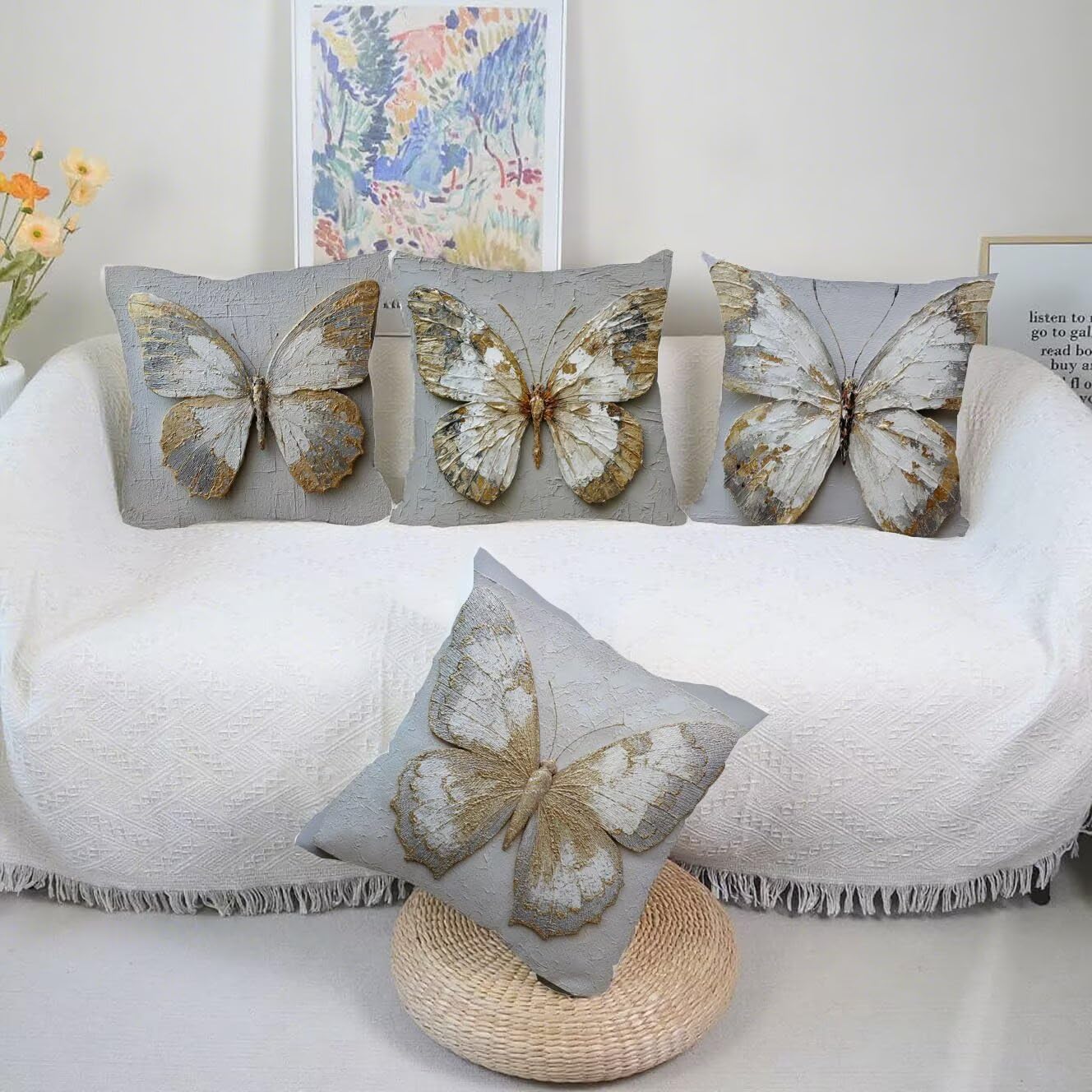 Federe Cuscini Divano 60x60cm, Set Di 4 Cuscini Per Divano Farfalla Velluto, Quadrato federe cuscino letto Le ali, Cuscini Da Esterno Impermeabili, Applicabile Soggiorno E Camera Da Letto Decor B-303